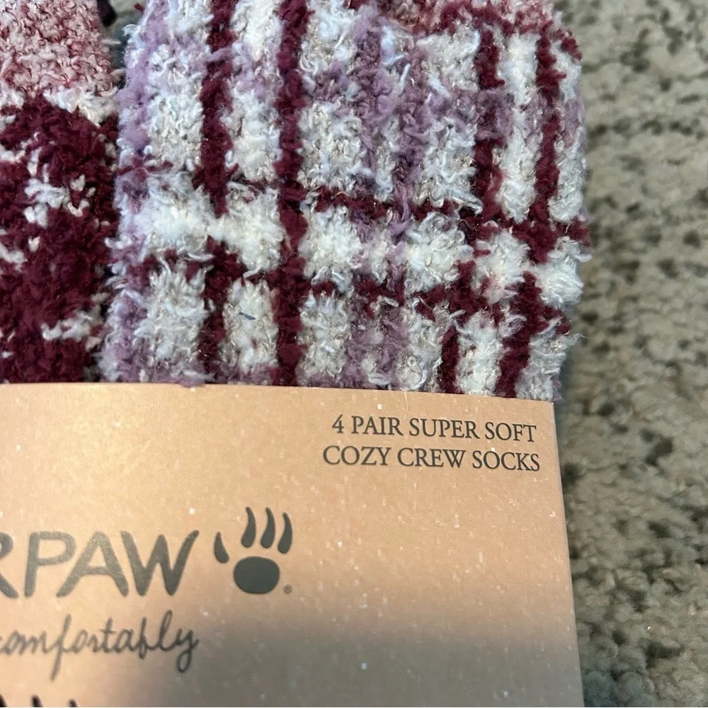 NWT BearPaw Burgundy & White 4 Pair Super Soft Cozy Crew Socks